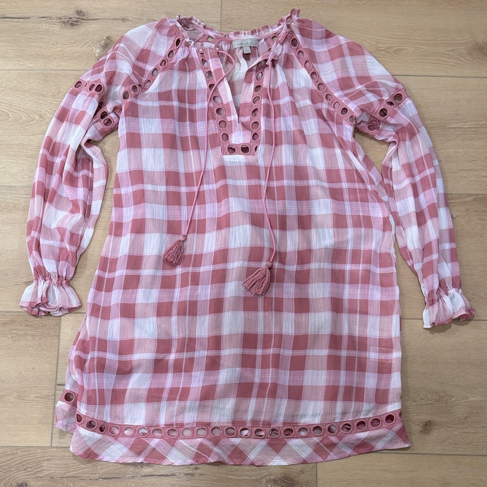 Wonderly Pink Plaid Cottagecore Long sleeve Mini Dress